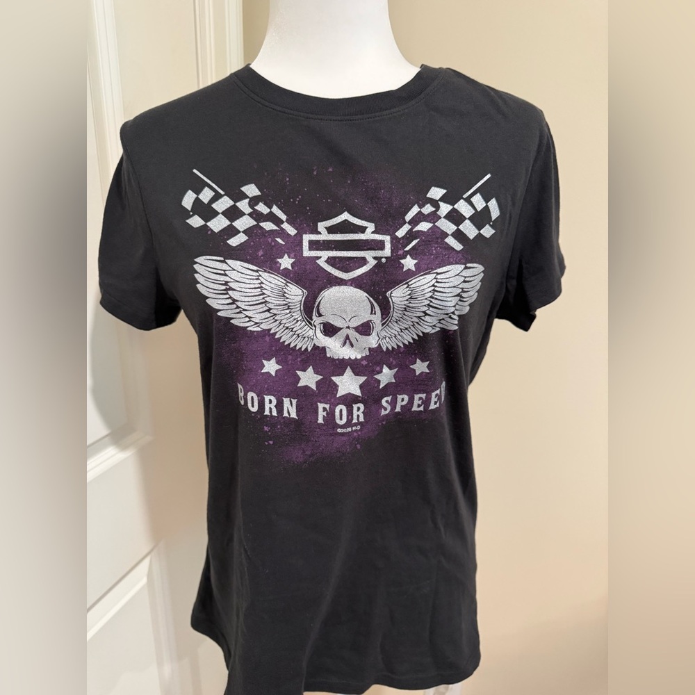 Harley-Davidson Purple Logo Short Sleeve VNeck Biker TShirt Womens Size M